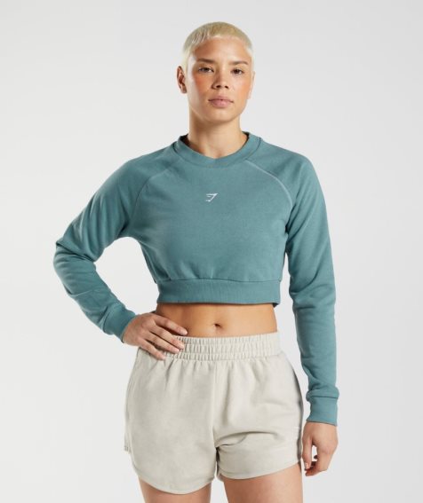 Women's Gymshark Training Cropped Sweatshirts Turquoise | CA 0AN685